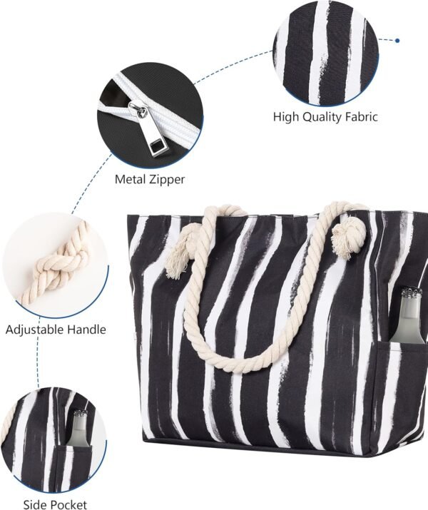 Oversized Waterproof Sandproof Beach Bag with Pockets for Travel, Gym, Swim and Beach Essentials - Image 4