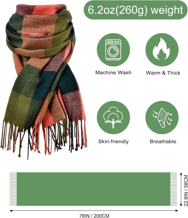 Scarf for Women - Women's Fall Winter Scarfs, Classical Scottish Checked Long Shawl Wrap Scarf, Warm Scarves for Women - Image 3