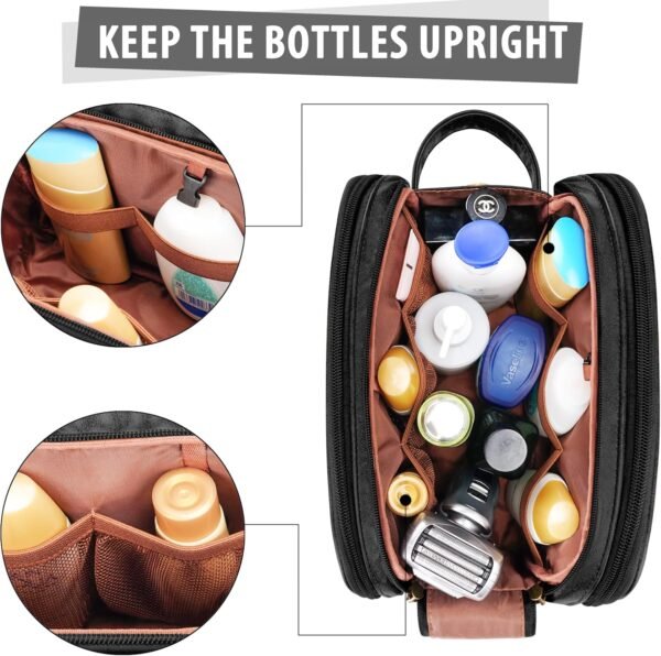 Travel Toiletry Bag for Men, Large Hanging Toiletries Organizer Bags, Cruise Ship Essentials, Water-resistant Shaving Case, PU Leather Makeup Accessories, Cosmetic Dopp Kit, Black - Image 5