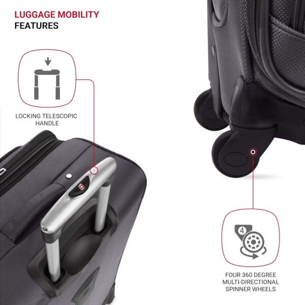 SwissGear Sion Softside Expandable Luggage, Dark Grey, Checked-Medium 25-Inch - Image 2
