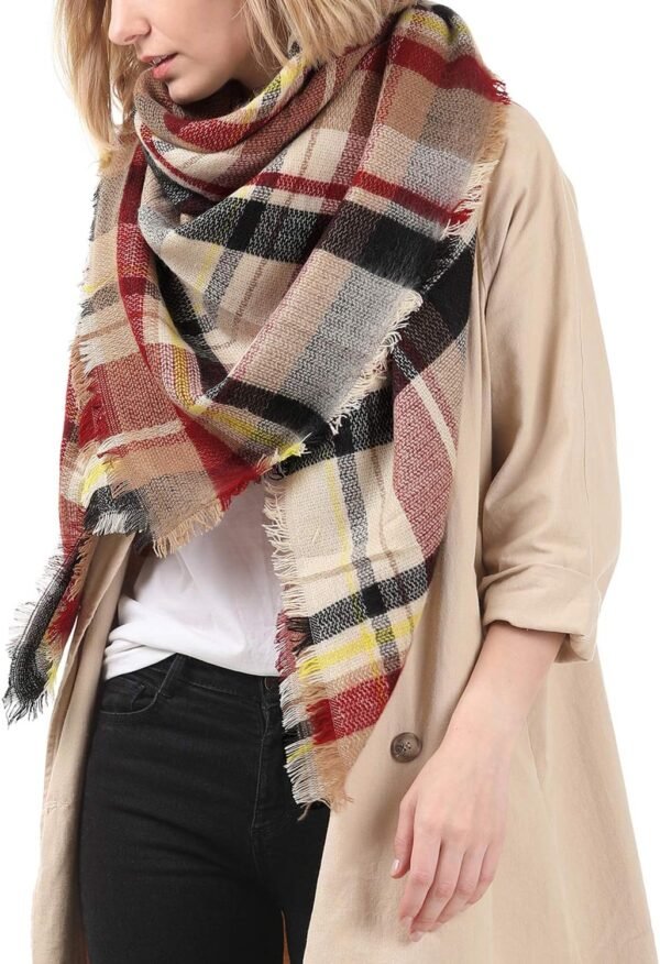Zando Plaid Blanket Thick Winter Scarf Tartan Chunky Wrap Oversized Shawl Cape Scarves - Image 4