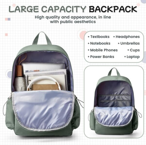 Laptop Backpack For Women Men Travel Backpack For College Work Teacher Backpack With Laptop Compartment College Backpacks For Women Anti Theft Backpack Green - Image 3