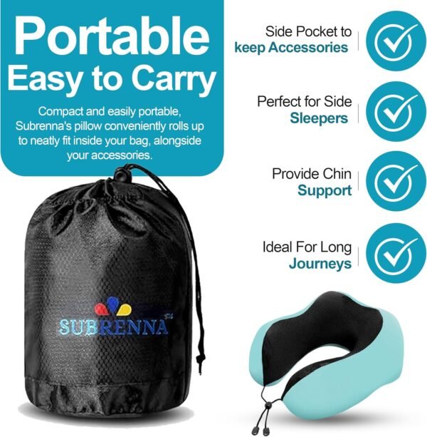Adjustable Travel Pillow for Neck Support & Comfort, Lightweight Memory Foam Travel Neck Pillow for Sleeping - Washable & Breathable Plane Pillow for Traveling with Eyemask, Earplug & Carry Bag - Image 5