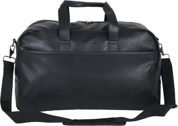 Kenneth Cole REACTION Port Stanley Duffel Pebbled Vegan Leather Carry On Shoulder Duffle Travel Bag, Black, 15" Laptop