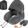 Travel Pillow, Neck Pillow for Travel with Hood for Airplane, Velvet Memory Foam Neck Pillow Adult Head & Neck Support, for Long Flights Plane, Office, Cars Sleeping & Rest (Grey)