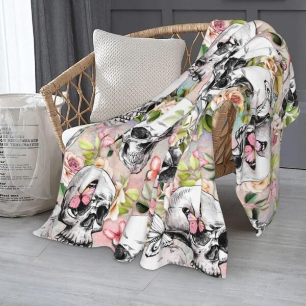 Flower Butterfly Sugar Skull Blanket Throw Blankets Soft Warm Fleece Blanket for Women Men for Gifts Travel Airplane Bed Couch Car 50"x40" - Image 6