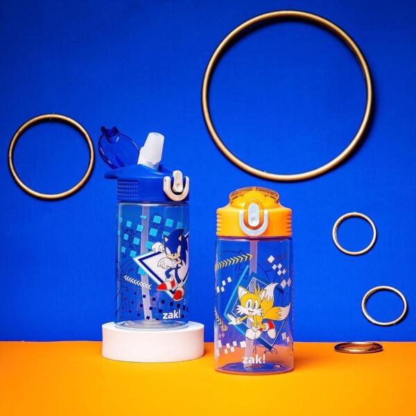 Zak Designs Sonic Kids' 2-Pack Leak-Proof Water Bottles With Straw, Handle and Pop-Up Spout Cover - Image 4