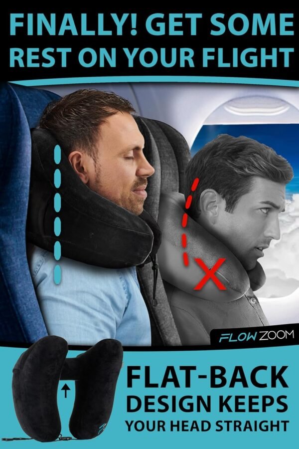 AIR Inflatable Travel Pillow - Hooded Neck Pillow Airplane - Travel Neck Pillow - Car & Plane Pillow - Airplane Pillow for Long Flight - Inflatable Neck Pillow for Traveling on Plane - Black - Image 2
