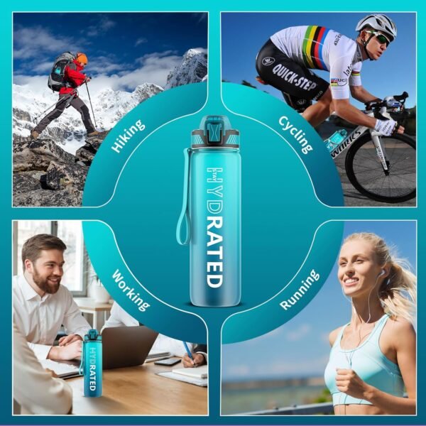 Water Bottle with Straw, 32oz Motivational Water Bottles with Time Marker to Drink, Tritan BPA Free, 1L Sports Water Bottle with Carry Strap LeakProof for Women Gym Fitness Outdoor (1 Pack) - Image 7