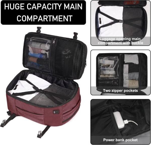ECOHUB Travel Backpack 18x14x8 Spirit Airlines Personal Item Bag Carry On Backpack 13 Pockets Large Work Casual Daypack for men Airline Approved Waterproof Gym Backpack with Charging Port, Red - Image 3