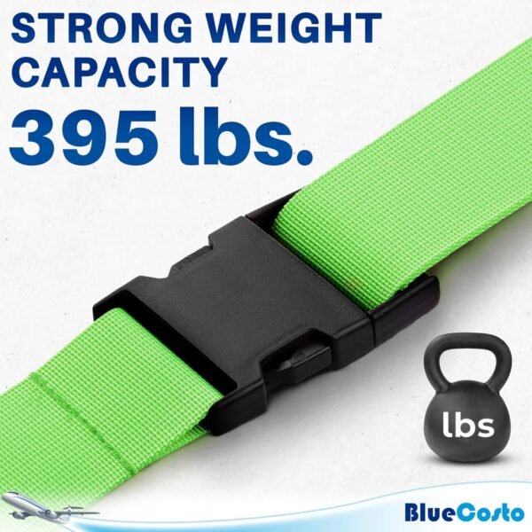 Luggage Straps for Suitcases (Green, 4 PK), Premium Nylon Belts for Luggage Security, Heavy-Duty w/Adjustable Length (46”-78”) for Suitcase, Briefcase, Backpack & Travel Bag by BlueCosto - Image 4
