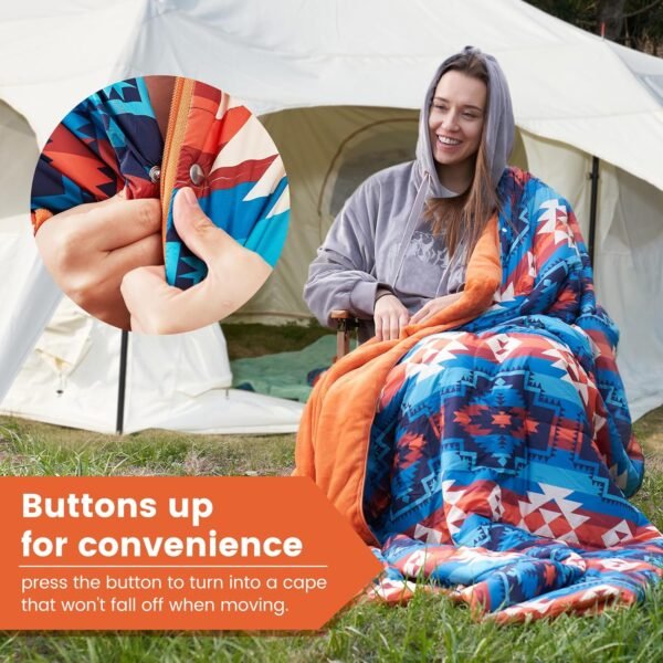 Cozy Bliss Puffy Outdoor Camping Blanket, Sleeping Bag, Picnic Mat-3 in 1 Multi Use, Warm Down Alternative Filled, Lightweight Packable for Hiking Travel Stadium Concerts, Gift for Children 63"x78" - Image 4