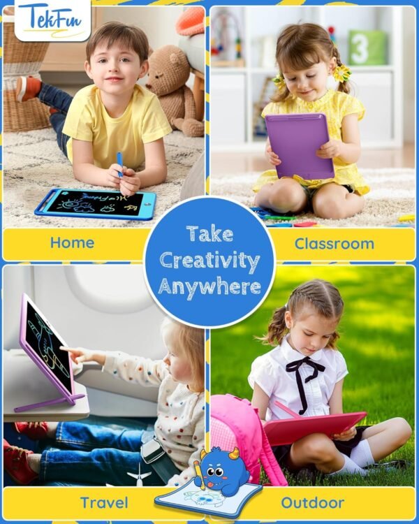 TEKFUN 3 Pack LCD Writing Tablet for Kids, 8.5 Inch Blue+Pink+Purple Doodle Board Drawing Board Reusable Drawing Tablet with Lanyard, Educational Kids - Image 5