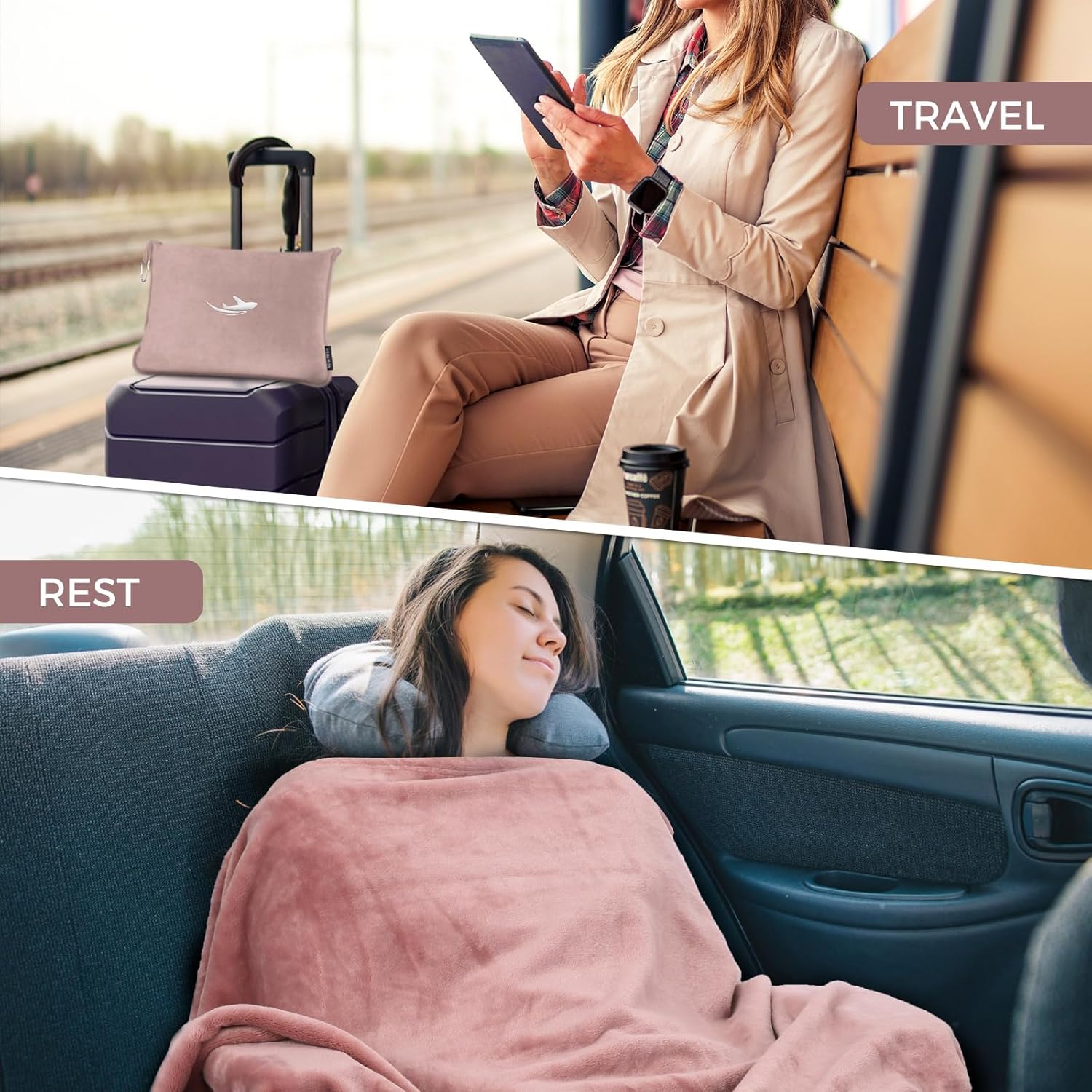 NOWWISH Travel Blanket Airplane Compact with Bag - Premium Soft 2 in 1 Airplane Blanket Pillow,Travel Essentials on Airplane, Camping, Car - Image 7