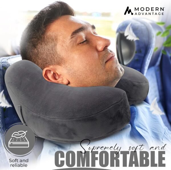 Modern Advantage Inflatable Travel Neck Pillow - Traveling Support for Head, Neck, Chin, and Shoulder When Sleeping on Airplane, Train, Car, Bus - Compact, Easy to Inflate and Deflate (Gray) - Image 9