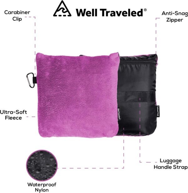 Well Traveled - 2 in 1 Fleece Travel Blanket with Stuffable Pillowcase, Airplane Travel Essentials, Portable Airplane or Car Blanket - Family Travel Necessities - Comfy Airplane Traveling Accessories - Image 2