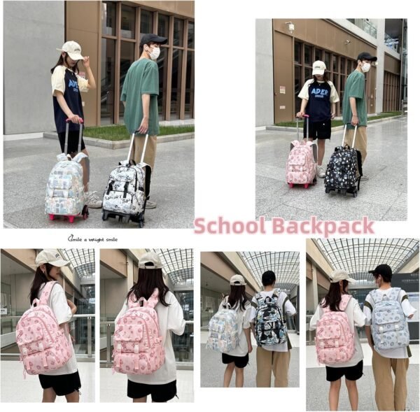 Mildame Rolling Backpack for Girls Boys, Kids Roller Wheels Bookbag for Elementary School Trolley Wheeled Luggage for Teens Travel - Image 3