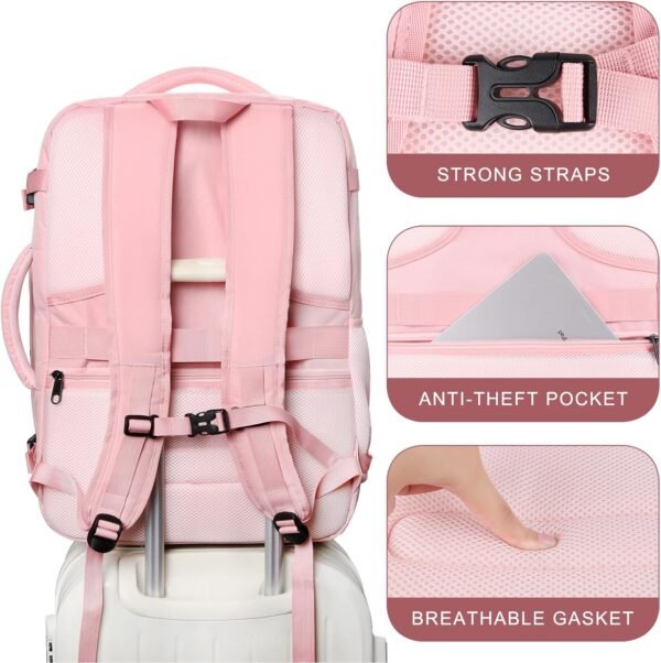 Travel Backpack for Women, 50L Carry On Backpack, Extra Large Expandable Travel Bag, 17 Inch TSA Flight Approved Luggage Travel Backpack Personal Item Size with USB, Teacher Traveling Backpack, Pink - Image 6