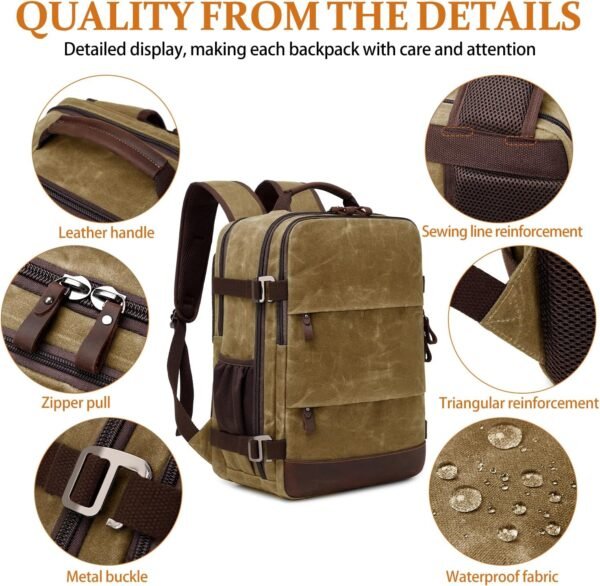Travel Backpack for Men Carry On Backpack Flight Approved Personal Item Backpack, 17 inch Laptop Backpack Casual Daypack Weekender Business Hiking Backpack, Brown - Image 6