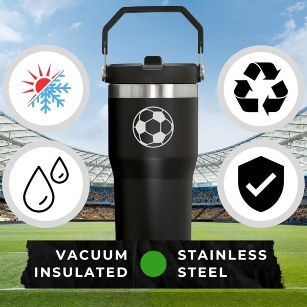 Soccer Water Bottle for Boys and Girls - Stainless Steel Vacuum Insulated Soccer Tumbler, Laser Engraved Soccer Water Bottle (20oz) - Image 2