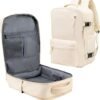 (Not Made In China) Travel Backpack For Men and Women, Airline Approved Carry On Bag w/Shoe Compartment, Holds 15.6" Laptop, USB Charging Port (Beige)