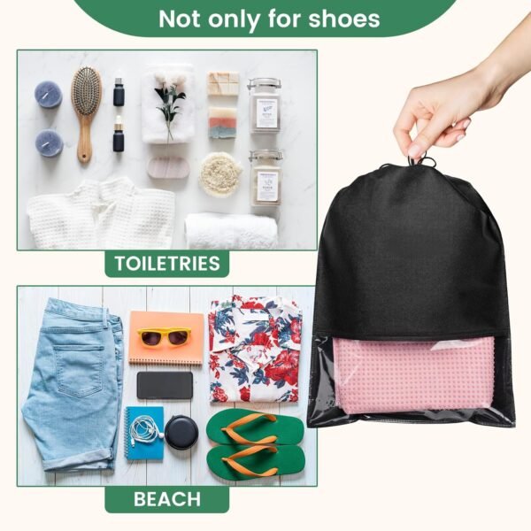 Shoe Bags for Travel - 14 Pack Portable Shoe Bag for Packing Shoe Travel Bag for Storage Large Shoe Organizers Storage Pouch with Visible Window & Rope for Men and Women - Black - Image 6