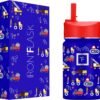 IRON °FLASK Kids Water Bottle - Straw Lid, 20 Name Stickers, Vacuum Insulated Stainless Steel, Double Walled Tumbler Travel Cup, Thermos Mug - Construction Zone, 10 Oz