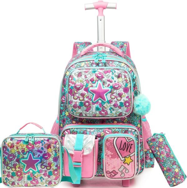 Girls Rolling Backpack Kids Backpacks with Wheels Travel Luggage for Elementary Student Rolling Backpack for Girls 8-12 Kids Trolley School Bag with Wheels