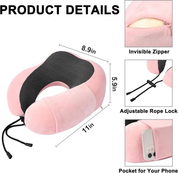 Travel Pillow and Blanket Set for Traveling, Memory Foam Women Neck Pillow and Soft Blanket Compact, Airplane Travel Essentials with Sleep Mask Earplugs Storage Bag for Plane Car, Pink - Image 5