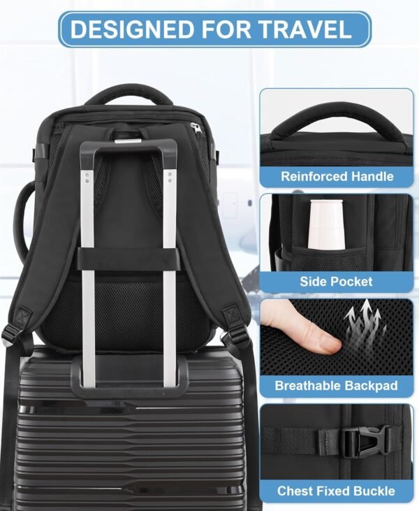 Beraliy Travel Backpack for Men Women, Personal Item Bag for Airlines, Carry On Backpack,16inch Laptop Backpack, Durable Backpack for Hiking College Work Gym Weekender Bag, Black - Image 6