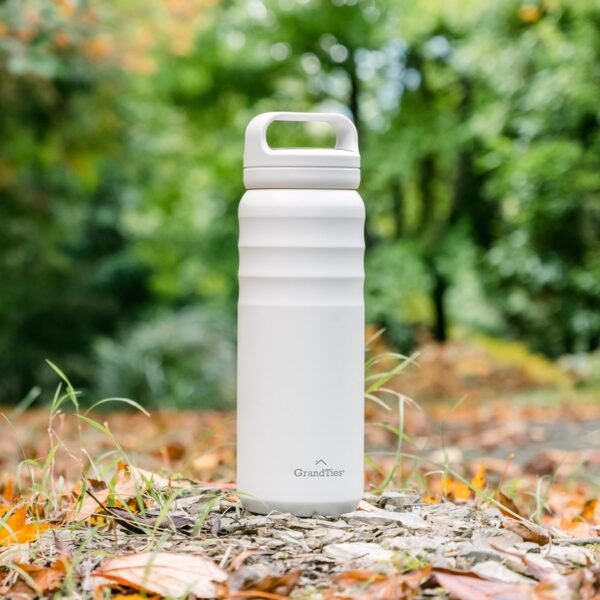 GRANDTIES 2 Lids Sports Stainless Steel Water Bottles – Wide Mouth Vacuum Insulated Reusable Leak Proof BPA-Free Travel Metal Canteen, Thermos Bottles for Men Women Gym (24 oz Ivory White) - Image 9