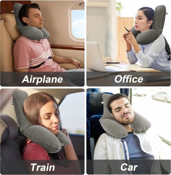 MABOZOO Inflatable Travel Neck Pillow, Portable Blow up Neck Pillow for Chin, Head Support Soft Velvet Airplane Pillow for Sleeping,Traveling,Train, Car, Office - Image 7