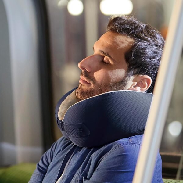 American Dreamer, Comfortable Travel Pillow, Neck Pillow for Uninterrupted Sleep, Deluxe Memory Foam Pillow for Airplane, Bus, Car, and Train, Travel Essentials, Made in USA, Dark Blue - Image 10