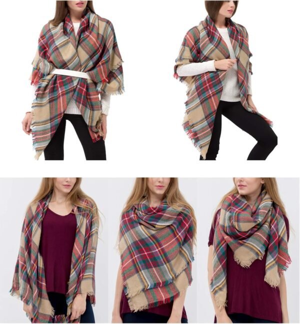 Dimore Trendy Plaid Blanket Scarf Women Big Oversized Long Scarves Warm Winter Tartan Checked Shawl Wrap Scarf Gift For Women - Image 3