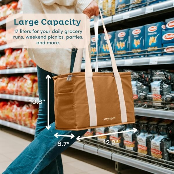 Large Insulated Lunch Bag for Women and Men - 100% Leak Proof, Cooler Bags Insulated, Lunch Box - Cooler Bag for Cold and Hot Food with Zippered Top - for Work, Picnic (CaraCream) - Image 3