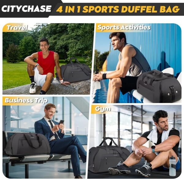Travel Duffle Bag, 43L Gym Bags for Men, 4 in 1 Sports Gym Duffel Bag, Gym Backpack with Shoe Compartment, Waterproof Travel Weekender Overnight Bag For Football Backpack Carry on Luggage-Black - Image 4