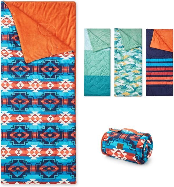Cozy Bliss Puffy Outdoor Camping Blanket, Sleeping Bag, Picnic Mat-3 in 1 Multi Use, Warm Down Alternative Filled, Lightweight Packable for Hiking Travel Stadium Concerts, Gift for Children 63"x78"