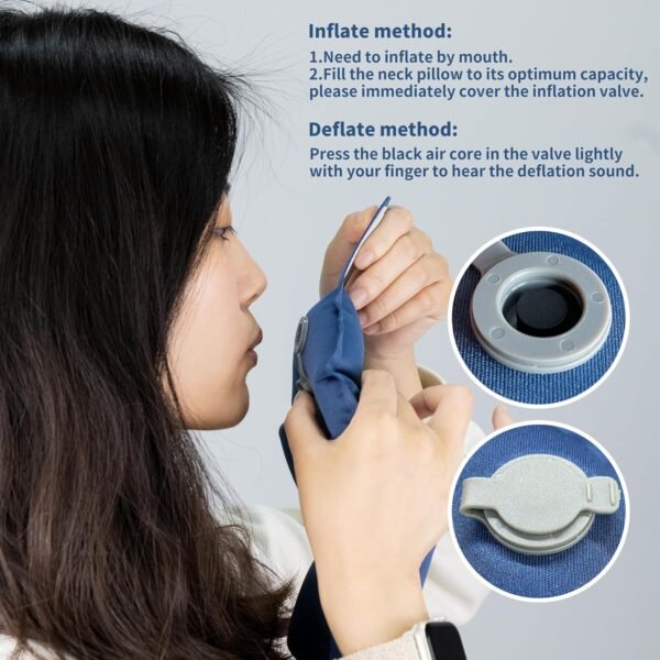 Inflatable Neck Pillow, Travel Pillow with Air Press Pump for Airplane, Traveling, Car, Office, and Home, Chin Support Neck Relief - Airplane Travel Essentials - Image 3