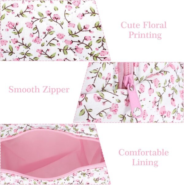 Quilted Makeup Bag, Floral Cosmetic Bag, Travel Coquette Aesthetic Makeup Pouch, Cute Pink MakeUp Organizer Bag, Coquette Cotton Portable Storage Zipper Toiletry Bag for Women - Image 3