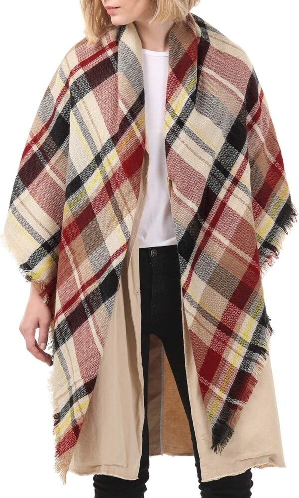 Zando Plaid Blanket Thick Winter Scarf Tartan Chunky Wrap Oversized Shawl Cape Scarves - Image 6