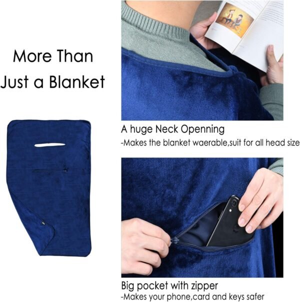 Tirrinia Travel Blanket Airplane Office Poncho 4 in 1 Premium Cozy Fleece Portable Poncho Blankets with Built-in Bag, Pocket - Image 3