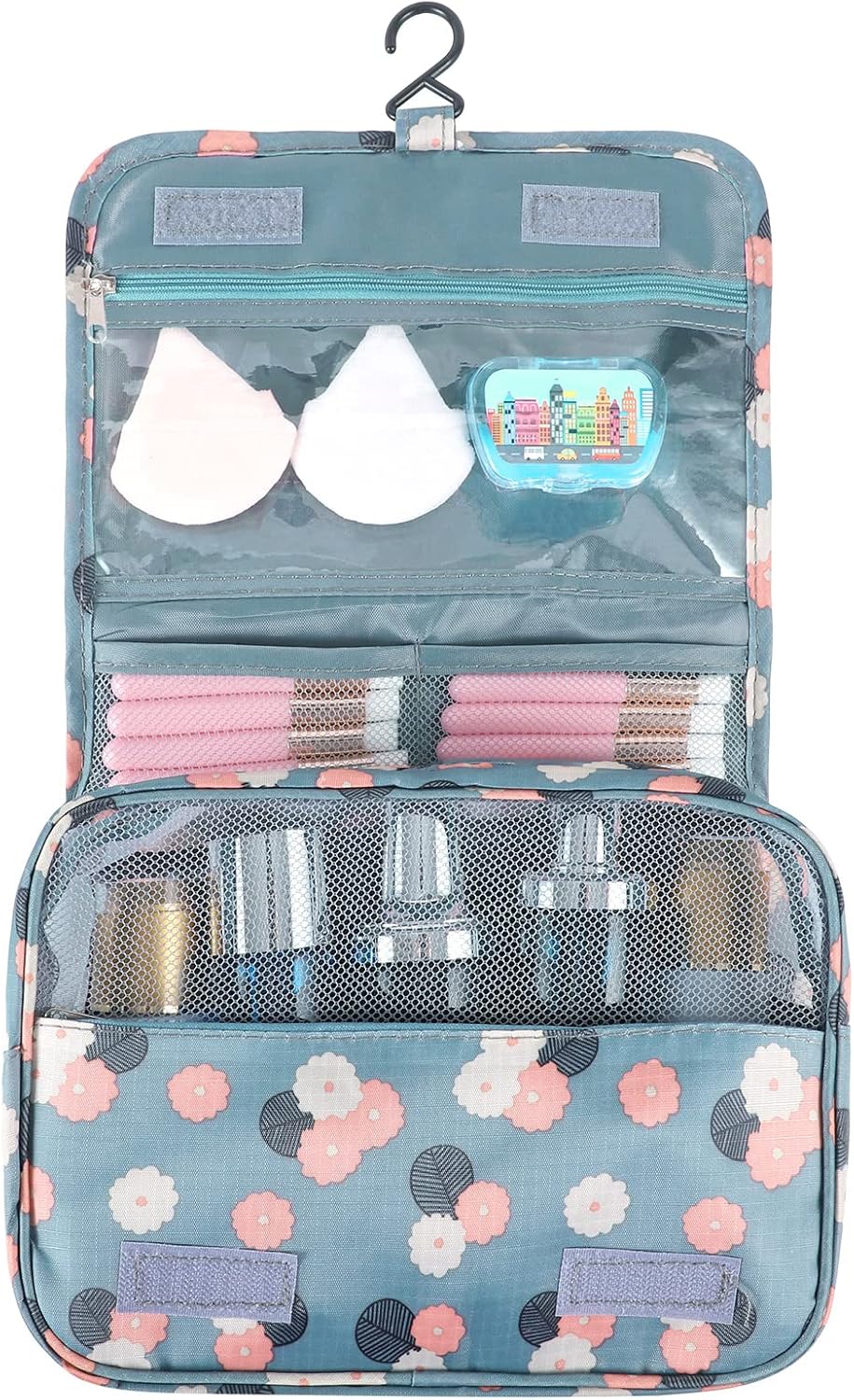 Pengxiaomei Toiletry Bag, Waterproof Hanging Cosmetic Bag Portable Travel Makeup Pouch Multifunction Handle Travel Toiletry Bag Organizer with Hook for Women Girls(Blue)