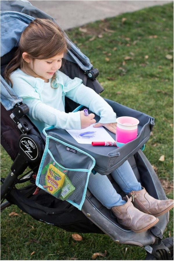 J.L. Childress 3-in-1 Travel Tray & iPad Tablet Holder, Car Seat Lap Tray for Toddlers & Kids, Grey/Teal - Image 5