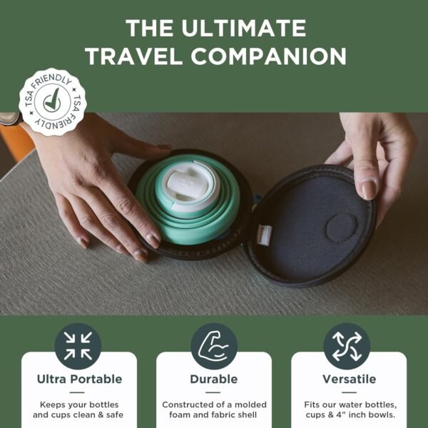 HYDAWAY Collapsible Water Bottle Travel Case - Store & Protect Bottles, Bowls & Folding Cups I Travel, Camping, Hiking & Festival Essentials, TSA Mini Accessory Bag for Air Travel with Carabiner Clip - Image 4