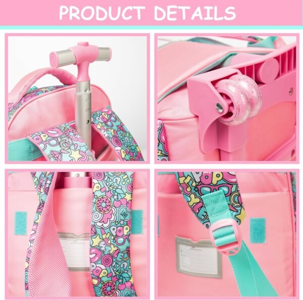 Girls Rolling Backpack Kids Backpacks with Wheels Travel Luggage for Elementary Student Rolling Backpack for Girls 8-12 Kids Trolley School Bag with Wheels - Image 4