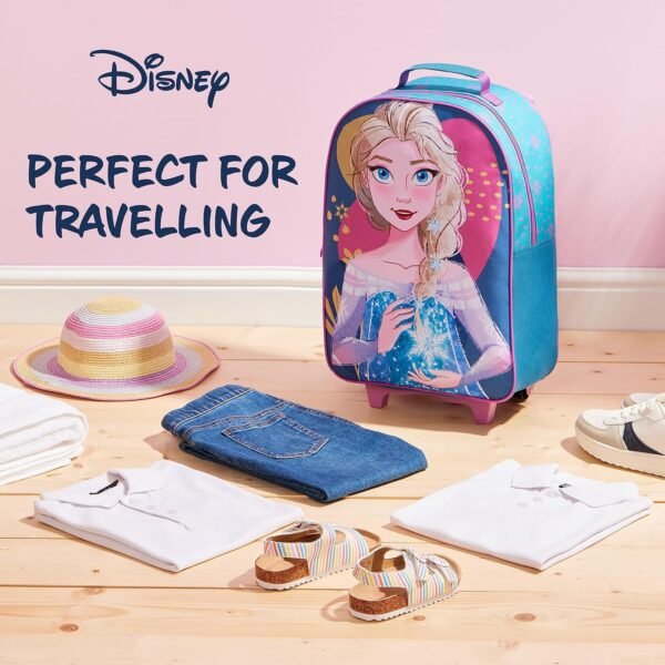 Disney Foldable Suitcase for Girls with Wheels, Trolley Hand Luggage Bag - Minnie Mouse Carry On Travel Bag for Kids (Blue Elsa) - Image 2