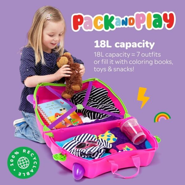 Trunki Ride-On Kids Suitcase | Tow-Along Toddler Luggage | Carry-On Cute Bag with Wheels | Kids Luggage and Airplane Travel Essentials: Trixie Girl Pink - Image 4
