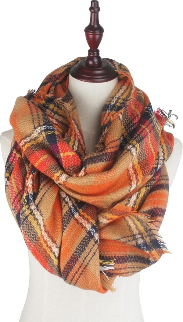 Women's Fall Winter Scarf Classic Tassel Plaid Tartan Warm Soft Chunky Large Blanket Wrap Shawl Scarves - Image 2