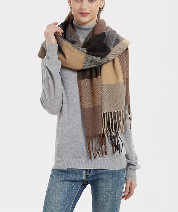 Wander Agio Women's Fashion Long Shawl Big Grid Winter Warm Lattice Large Scarf - Image 5