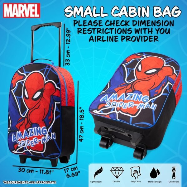 Marvel Kids Suitcase for Boys Foldable Trolley Hand Luggage Bag Carry On Avengers Travel Bag with Wheels Cabin Bag Wheeled Bag with Handle Spiderman Trolley Suitcase Boys (Multicolor Spiderman) - Image 4